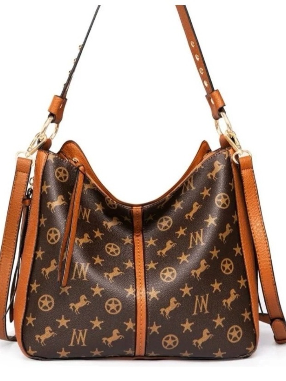 Brown Monogrammed MW Crossbody Hobo Bag